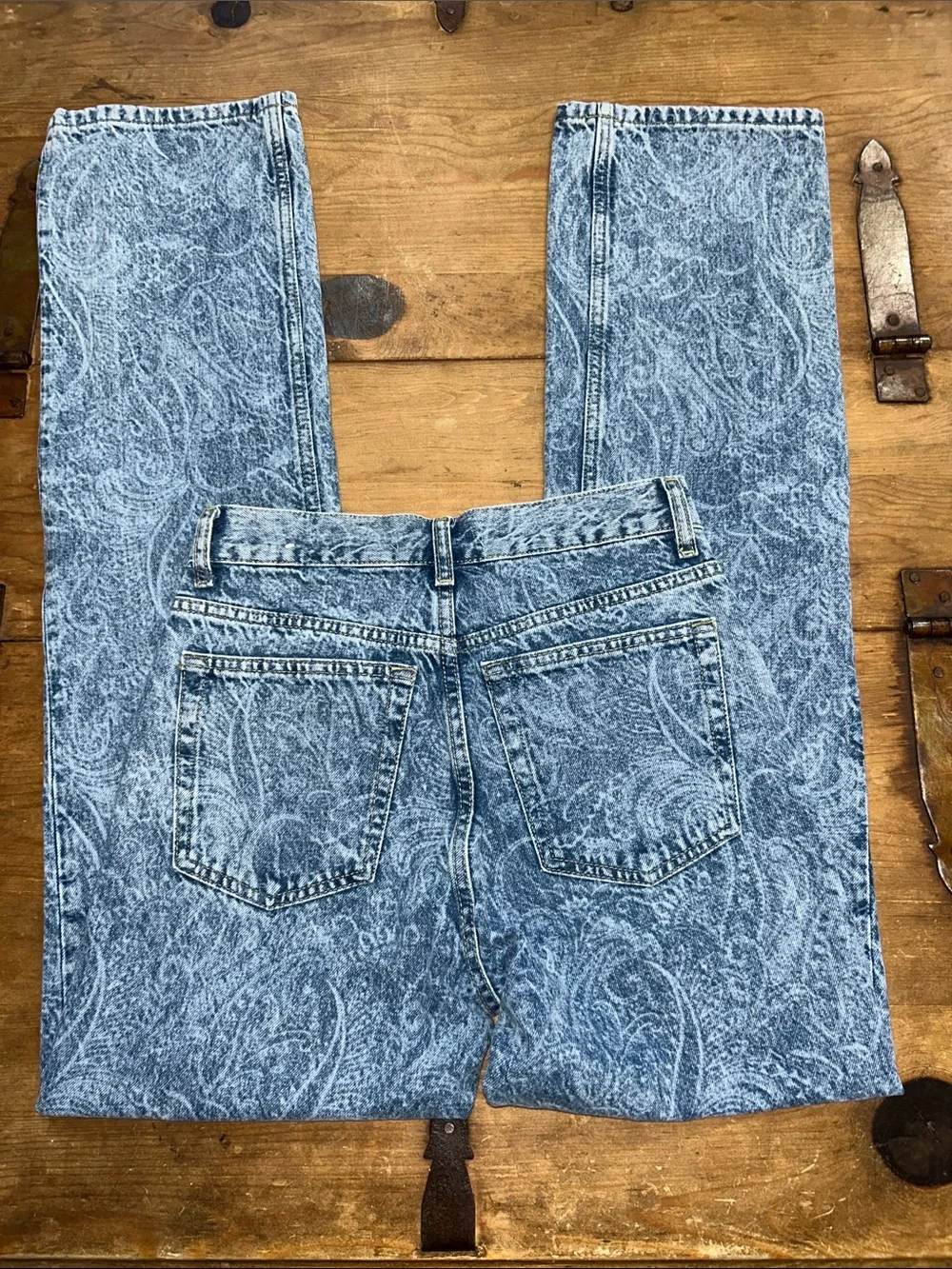 MNG Mango Women’s Paisley Print Straight Leg Jeans Size 2 High Rise Blue Denim - Picture 3 of 11